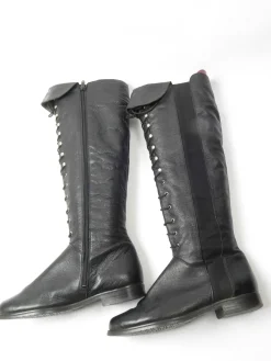 Women’s Black Leather Vintage Boots Lace Up 37/4