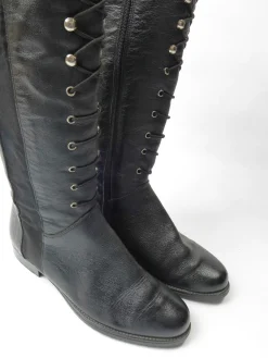 Women’s Black Leather Vintage Boots Lace Up 37/4