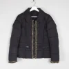 Women's Black Quilted Puffer Jacket With Gold Chain Trims XS/S