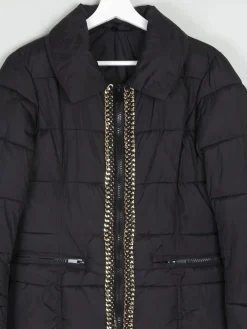 Women's Black Quilted Puffer Jacket With Gold Chain Trims XS/S