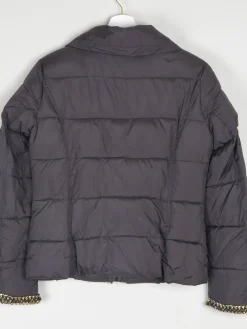 Women's Black Quilted Puffer Jacket With Gold Chain Trims XS/S