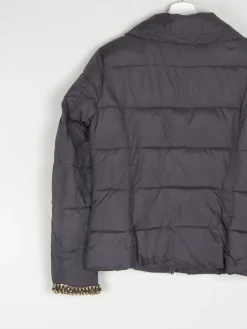 Women's Black Quilted Puffer Jacket With Gold Chain Trims XS/S