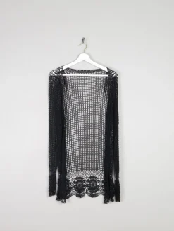 Women’s Black Vintage Crochet Long Cardigan S/M