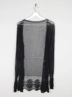 Women’s Black Vintage Crochet Long Cardigan S/M