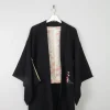 Women's Black Vintage Kimono Satin With Print M/L