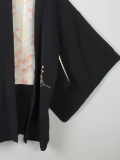 Women's Black Vintage Kimono Satin With Print M/L