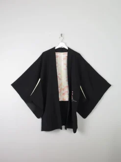 Women's Black Vintage Kimono Satin With Print M/L