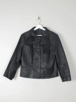 Women's Black Vintage Leather Cropped Jacket M