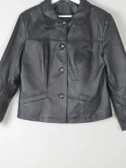 Women's Black Vintage Leather Cropped Jacket M