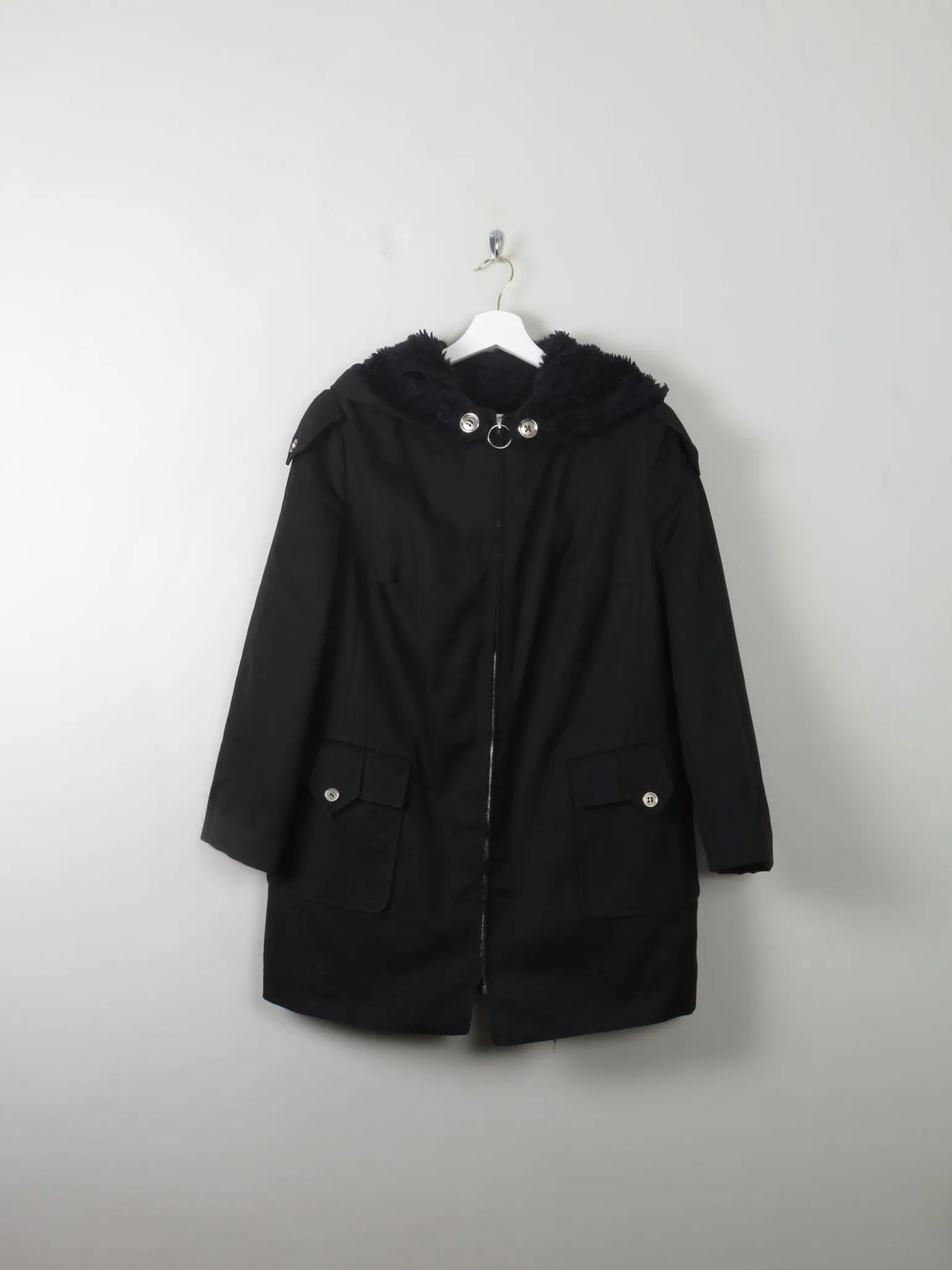Women's Black Vintage Trench Parka S/M Petit