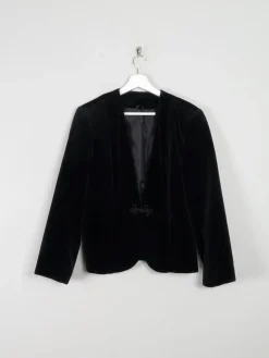 Women's Black Vintage Velvet Collarless Jacket S