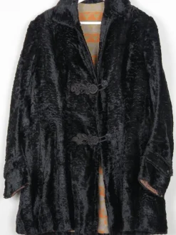 Women's Black Vintage Velvet Crushed Long Jacket 10/12