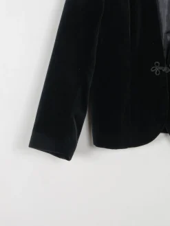 Women's Black Vintage Velvet Collarless Jacket S