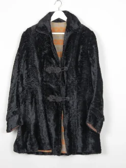 Women's Black Vintage Velvet Crushed Long Jacket 10/12