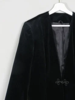 Women's Black Vintage Velvet Collarless Jacket S