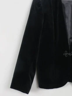 Women's Black Vintage Velvet Collarless Jacket S