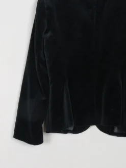 Women's Black Vintage Velvet Collarless Jacket S
