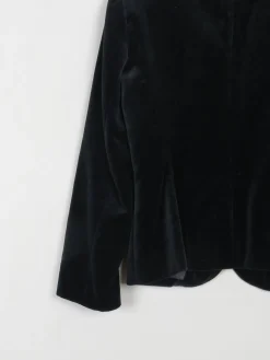 Women's Black Vintage Velvet Collarless Jacket S