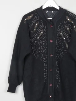 Women's Black Vintage Wool Cardigan With Beads & Lurex Trims S/M