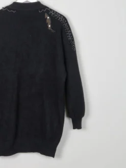 Women's Black Vintage Wool Cardigan With Beads & Lurex Trims S/M