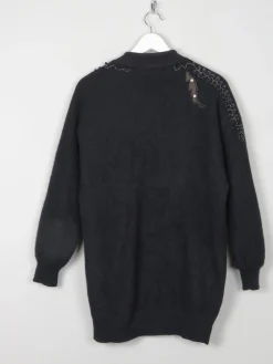 Women's Black Vintage Wool Cardigan With Beads & Lurex Trims S/M