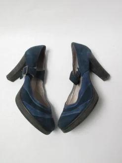 Women's Blue & Navy Mary Jane Suede Shoes 41