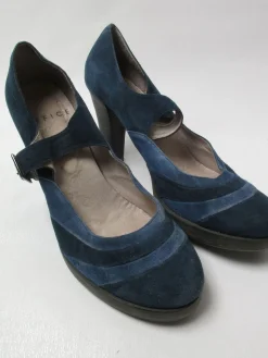 Women's Blue & Navy Mary Jane Suede Shoes 41