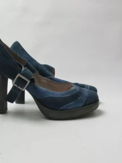 Women's Blue & Navy Mary Jane Suede Shoes 41