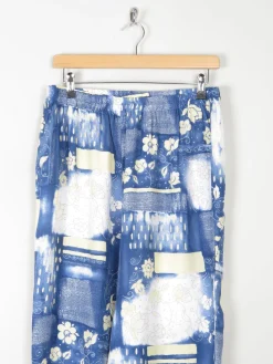 Women's Blue Printed Trousers With Elastic Waist M/L