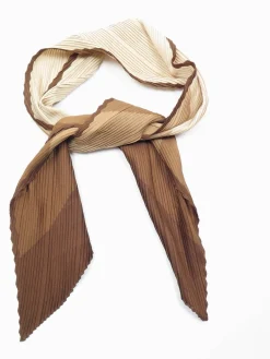Women's Brown Cream & Brown Pleated Neck Scarf