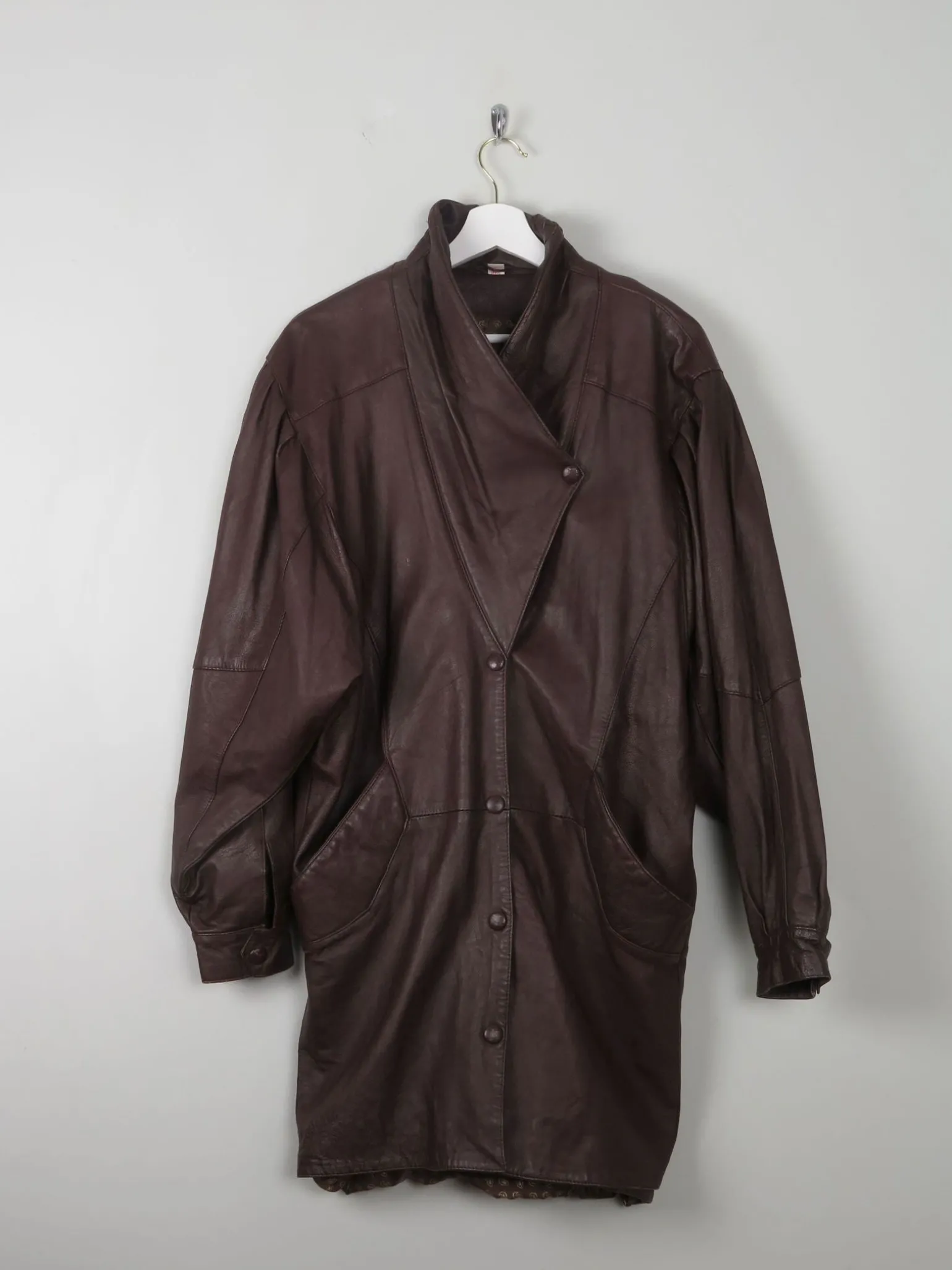 Women's Brown Leather Vintage Coat M