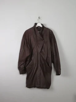 Women's Brown Leather Vintage Coat M