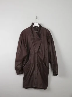 Women's Brown Leather Vintage Coat M