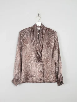 Women’s Brown Paisley Satin Vintage Blouse S