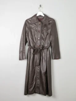 Women's Brown Vintage Leather Coat 1970s XS/S