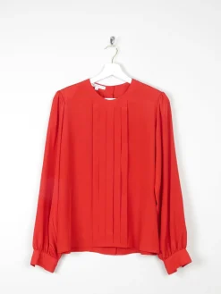 Women's Burnt Orange Vintage Blouse With Pleats 10/12