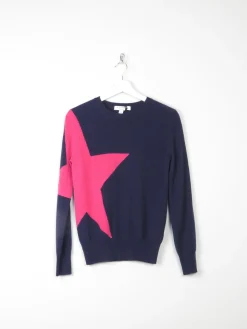 Women’s Cashmere M&S Navy With Pink Star Jumper XS 6/8