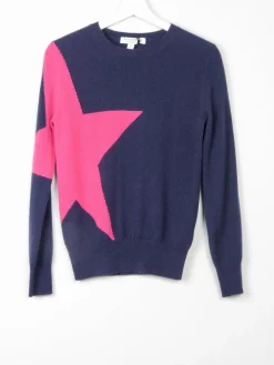 Women’s  Cashmere M&S Navy With Pink Star Jumper XS 6/8