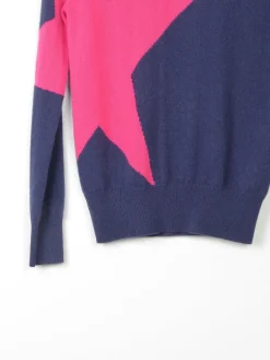 Women’s  Cashmere M&S Navy With Pink Star Jumper XS 6/8