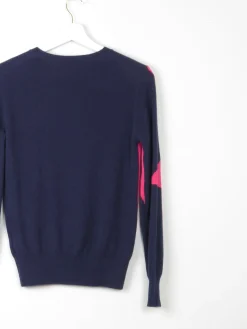 Women’s  Cashmere M&S Navy With Pink Star Jumper XS 6/8