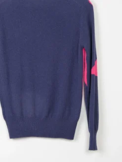 Women’s  Cashmere M&S Navy With Pink Star Jumper XS 6/8