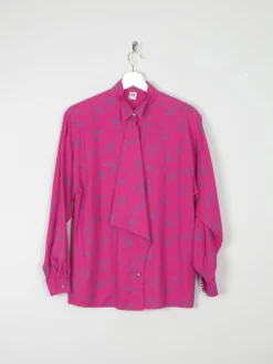 Women's Cerise Pink Long Sleeved Paisley Blouse S