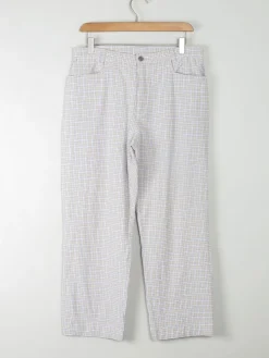 Women's Check Blue & Cream Slightly Cropped Trousers L