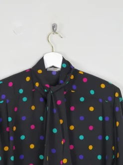 Women's Colourful Polka Dot Blouse With Tie Neck M