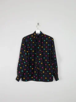 Women's Colourful Polka Dot Blouse With Tie Neck M