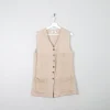 Women's Cream Cotton Vintage Long Waistcoat M