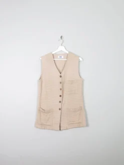 Women's Cream Cotton Vintage Long Waistcoat M