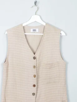 Women's Cream Cotton Vintage Long Waistcoat M
