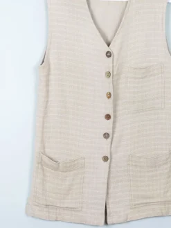 Women's Cream Cotton Vintage Long Waistcoat M