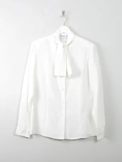 Women's Cream Vintage Blouse With Bow Detail S/M